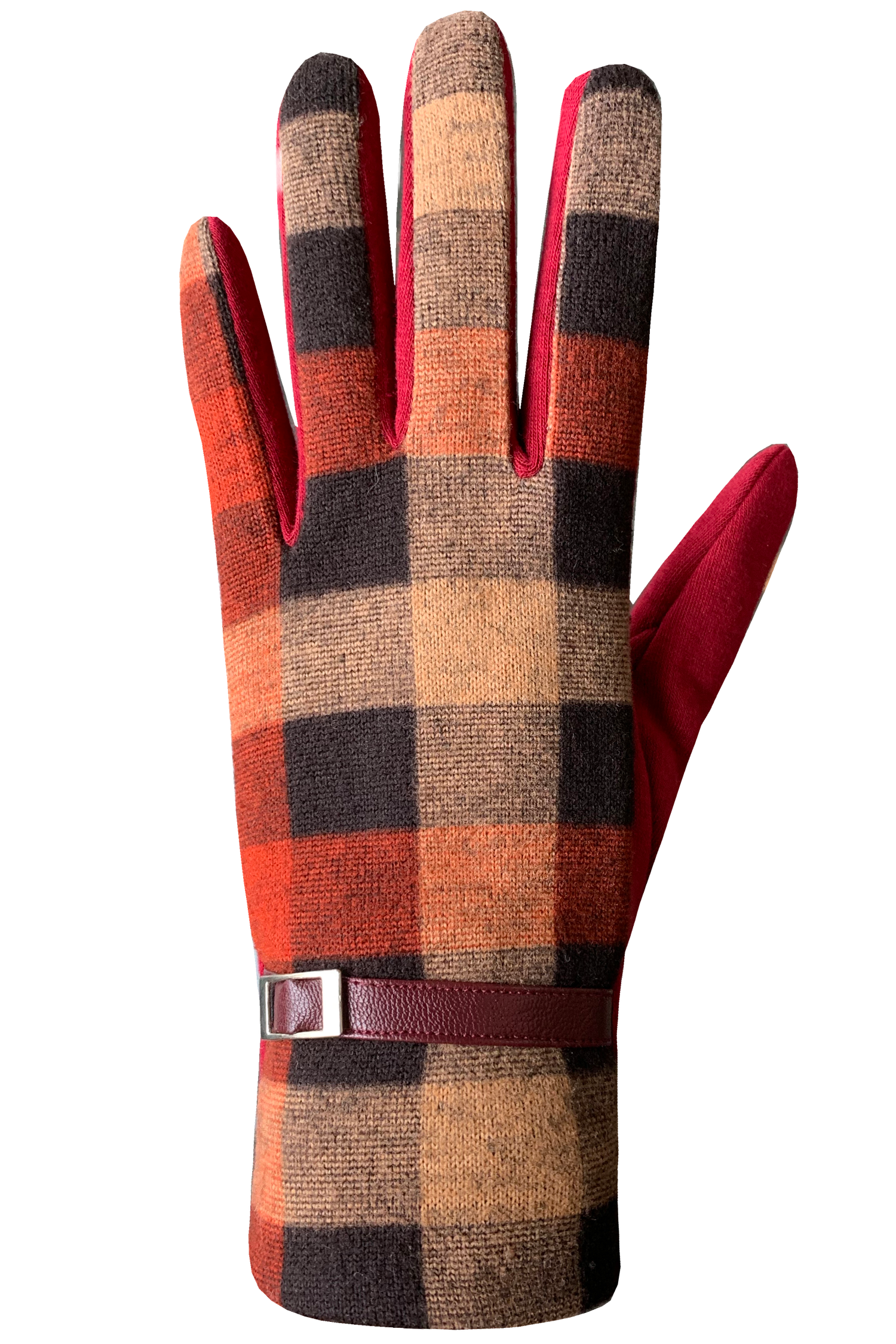 Hannah Gloves - Women, Burgundy/Black/Plaid